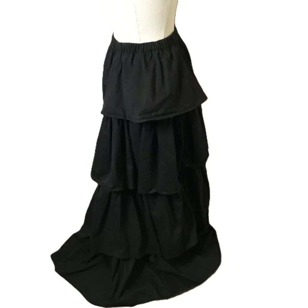 Frontier Classics Black Maxi Skirt Back Ruffles Stretch Band Waist Size M - Picture 3 of 7